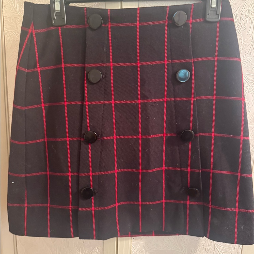 LOFT- Button-Front Skirt - Black and Red